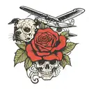 red rose, dog, plane, skull tattoo design idea