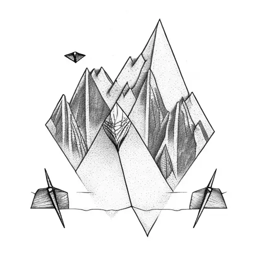 Paper airplane flying above a mountain range tattoo design idea