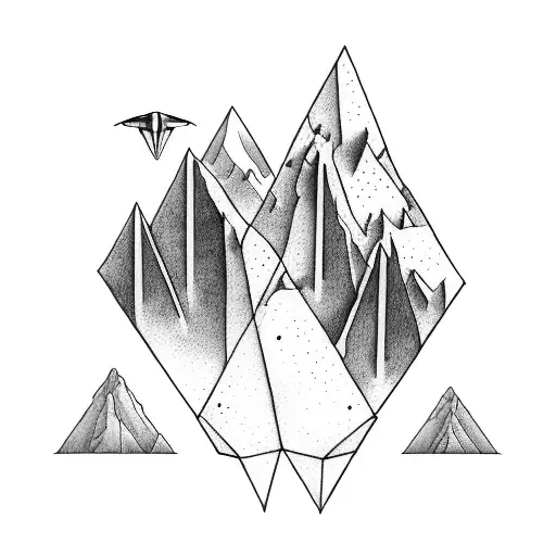 Paper airplane flying above a mountain range tattoo design idea