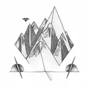 Paper airplane flying above a mountain range tattoo design idea