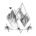 Paper airplane flying above a mountain range tattoo design idea