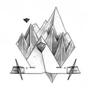 Paper airplane flying above a mountain range tattoo design idea