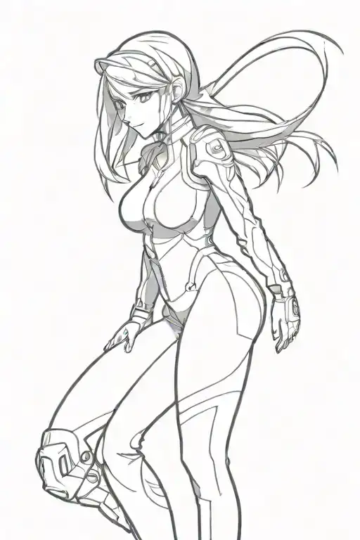 anime girl, big cleavage, racing suit, standing tattoo design idea