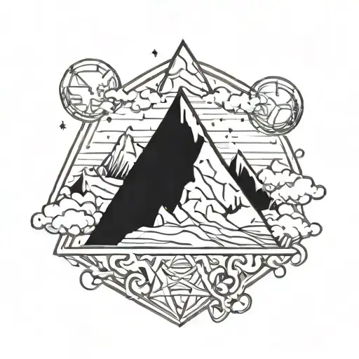 serotonin and dopamine chemical symbol surrounded with mountains  tattoo design idea