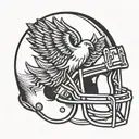 A stylized football helmet incorporating Christian symbols such as a cross or dove tattoo design idea