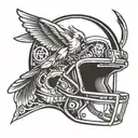 A stylized football helmet incorporating Christian symbols such as a cross or dove tattoo design idea
