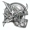 A stylized football helmet incorporating Christian symbols such as a cross or dove tattoo design idea