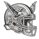 A stylized football helmet incorporating Christian symbols such as a cross or dove tattoo design idea