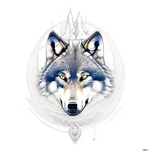 Wolf and moon with viking simbol  tattoo design idea