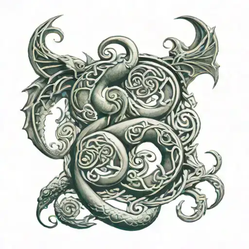 Celtic triskelion with dragons tattoo design idea