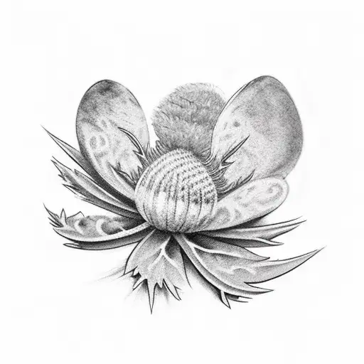 shamrock and thistle tied together with fire in the background  tattoo design idea