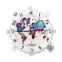 A clock surrounded by a world map, with travel destinations marked as time zones tattoo design idea