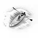 A paddleboarder riding a wave formed by soundwaves in the ocean tattoo design idea