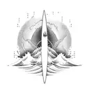 A paddleboarder riding a wave formed by soundwaves in the ocean tattoo design idea