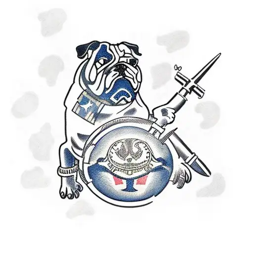 Fighting bulldog with crossed cannons and eagle globe and anchor USMC tattoo design idea