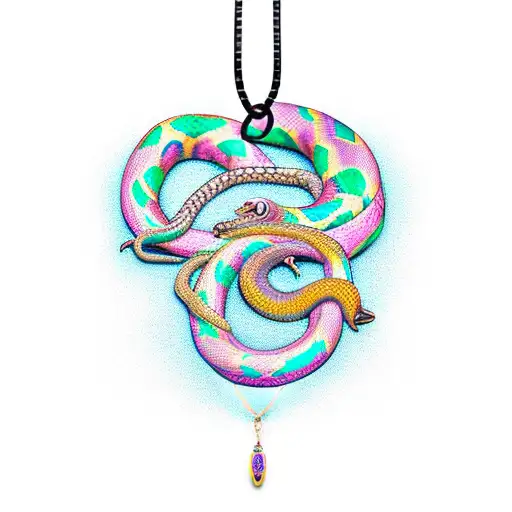 A ballpython snake wrapped around a Moana necklace tattoo design idea