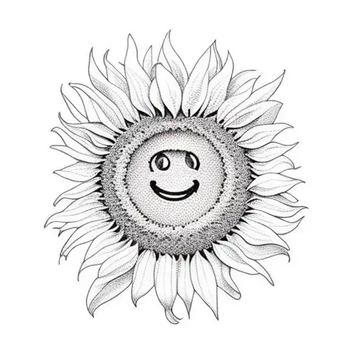sunflower with smiley tattoo design idea