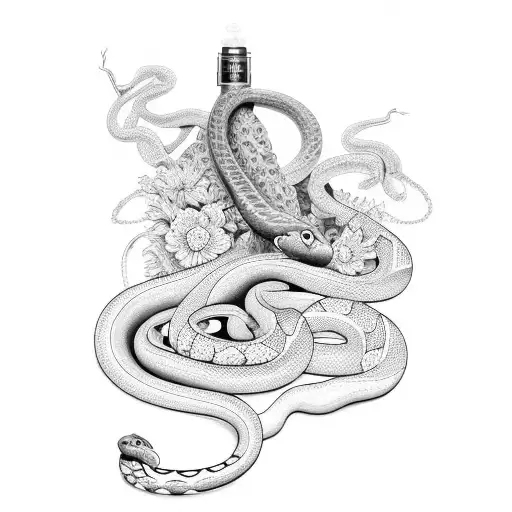 perfume  with hands with snake and flowers tattoo design idea