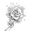 perfume with hands and flowers tattoo design idea