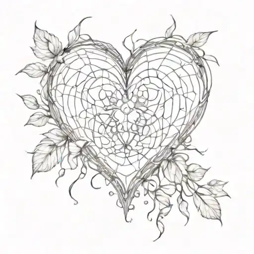 web with heart and Ukrainian tattoo design idea