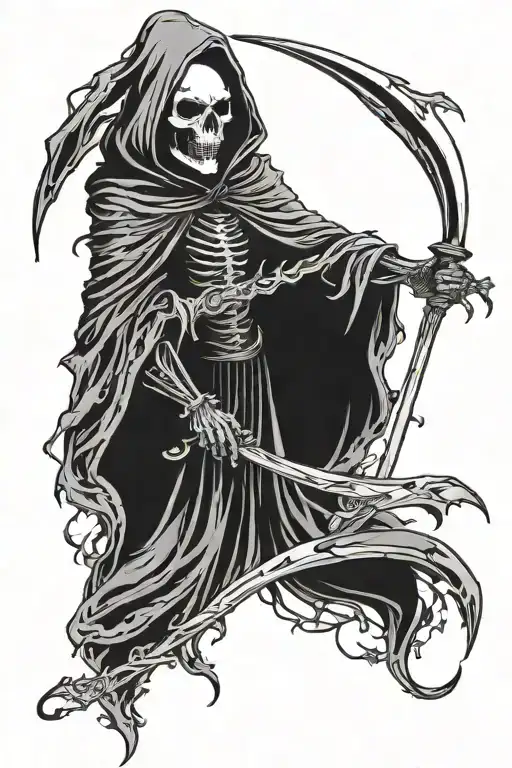 gothic grimreaper with blue line tattoo tattoo design idea