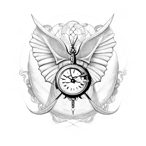 Butterfly with dragon wings in a clock with and anchor and infinity sign as a dream catcher tattoo design idea