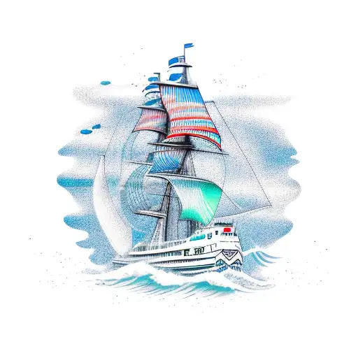 Nautical ship and ocean tattoo design idea