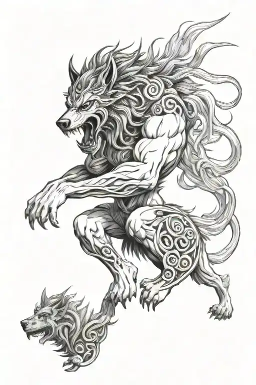 Fenrir fighting whit odin tattoo design idea
