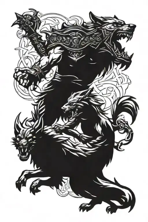 Odin VS Fenrir Fight till the end tattoo design idea