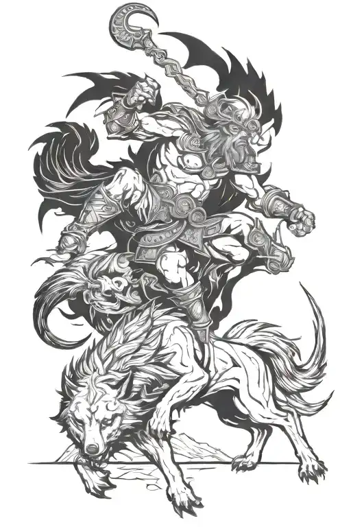 Odin VS Fenrir Battle scene tattoo design idea