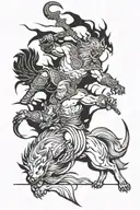 Odin VS Fenrir Battle scene tattoo design idea