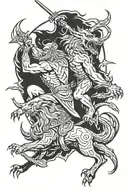 Odin VS Fenrir Battle scene tattoo design idea