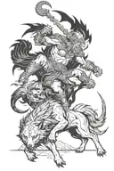 Odin VS Fenrir Battle scene tattoo design idea