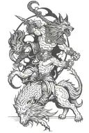 Odin VS Fenrir Battle scene tattoo design idea