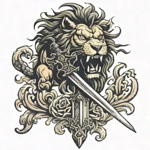 lion claw sword tattoo design idea