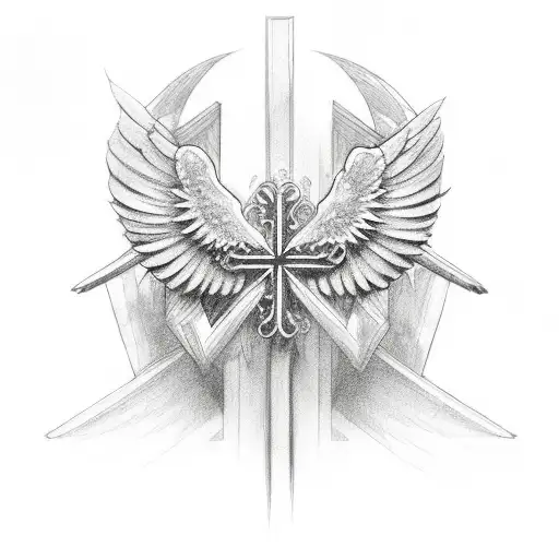 cross with wings tattoo design idea