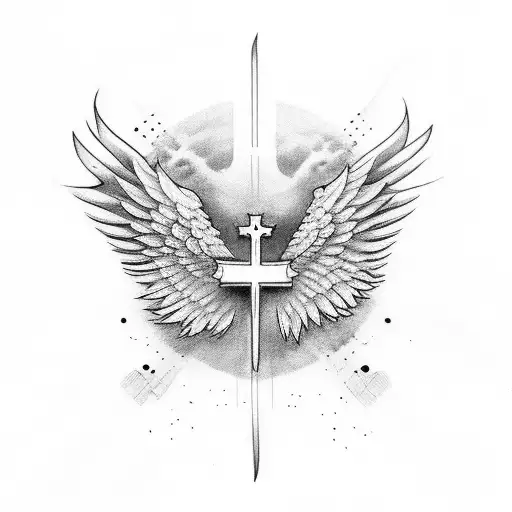 cross with wings tattoo design idea