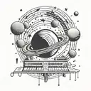 A music production studio with planets and stars as sound waves tattoo design idea
