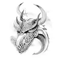 A mythical Viking creature, half-human and half-dragon tattoo design idea
