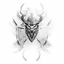 A mythical Viking creature, half-human and half-dragon tattoo design idea