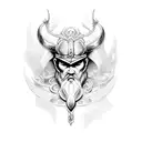 A mythical Viking creature, half-human and half-dragon tattoo design idea