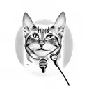 A silhouette of Jão with a microphone shaped like a cat tattoo design idea