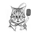 A silhouette of Jão with a microphone shaped like a cat tattoo design idea