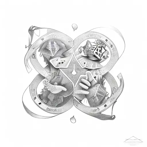 two dice and two playing cards that have birth months / days on them tattoo design idea