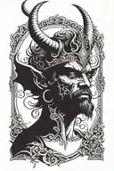 The devil has one wing straight and one wing inverted and a crown on his head tattoo design idea