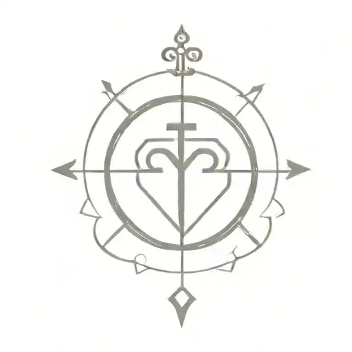 small compass with a anatomical heart and a cross  tattoo design idea