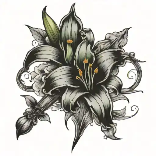 lily flower, cross, saint anthony tattoo design idea