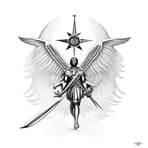 archangel michael, latin poem, compass, forearm tattoo design idea