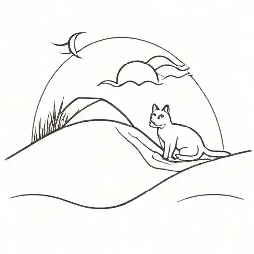 a sand dune with a cat lurking over it showing it face and it paws tattoo design idea