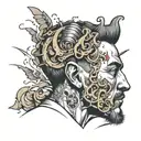 a man overthinking concept exploded head tattoo design idea